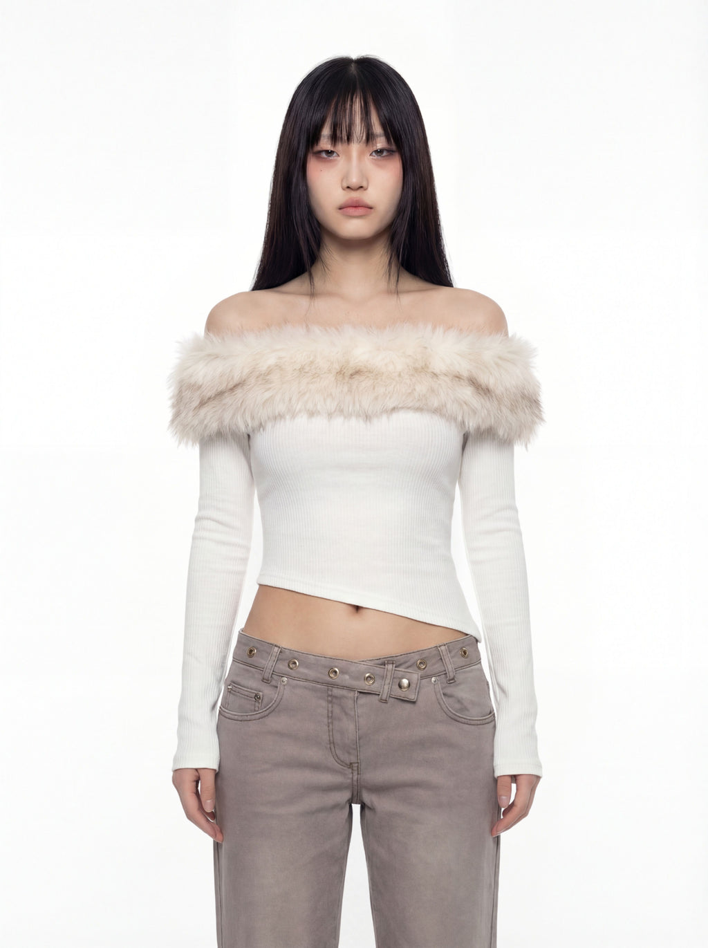 Fur Collar Cropped Top