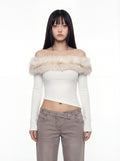 Fur Collar Cropped Top
