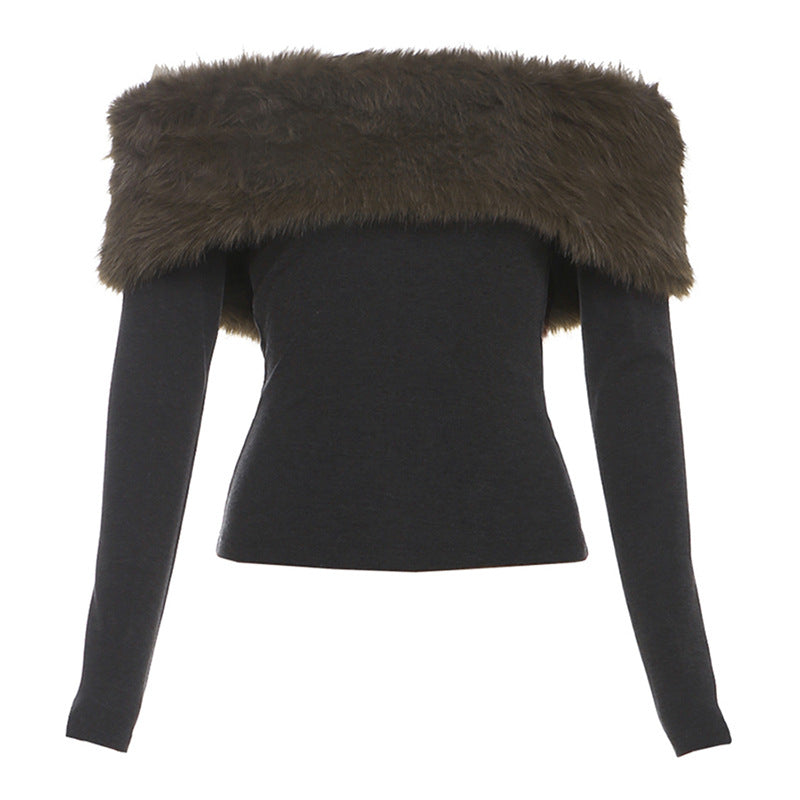 Misha Off-the-Shoulder Faux Fur Trim Top