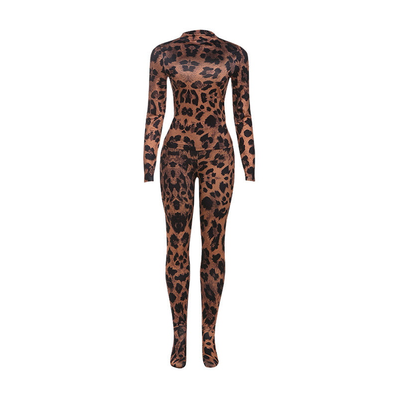 Riza Leopard Slim Fit Top and Pants Set