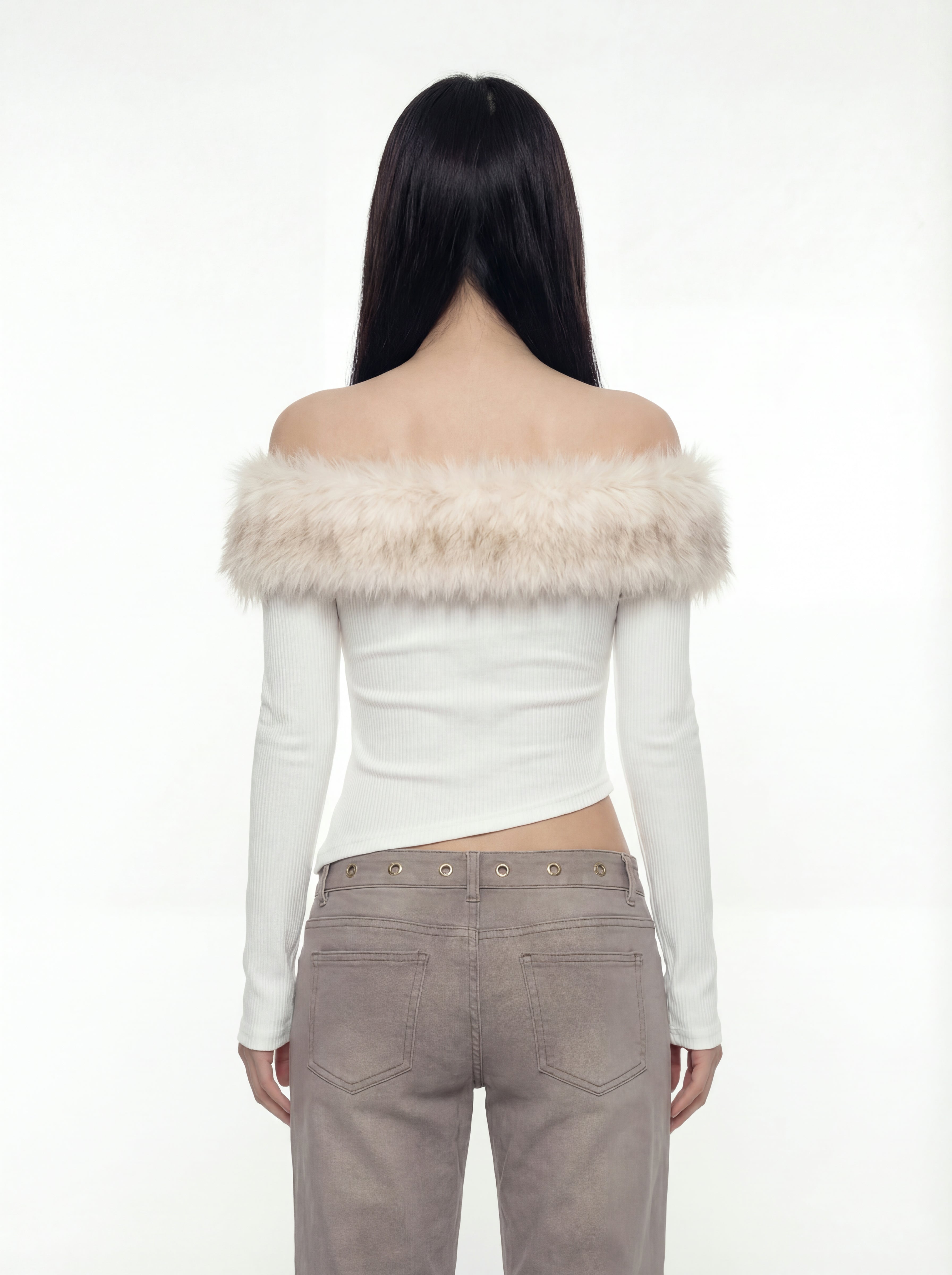 Fur Collar Cropped Top