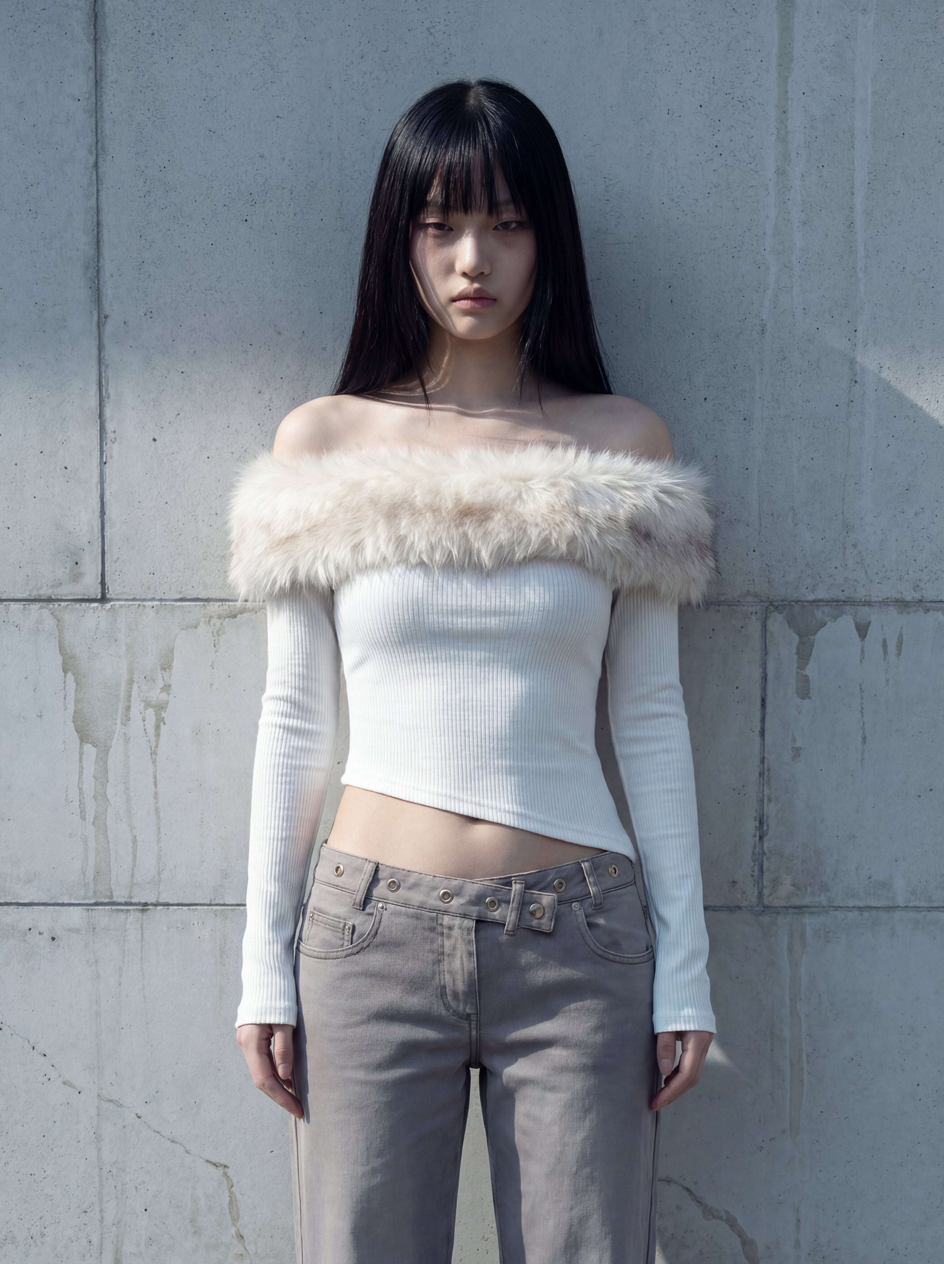 Fur Collar Cropped Top