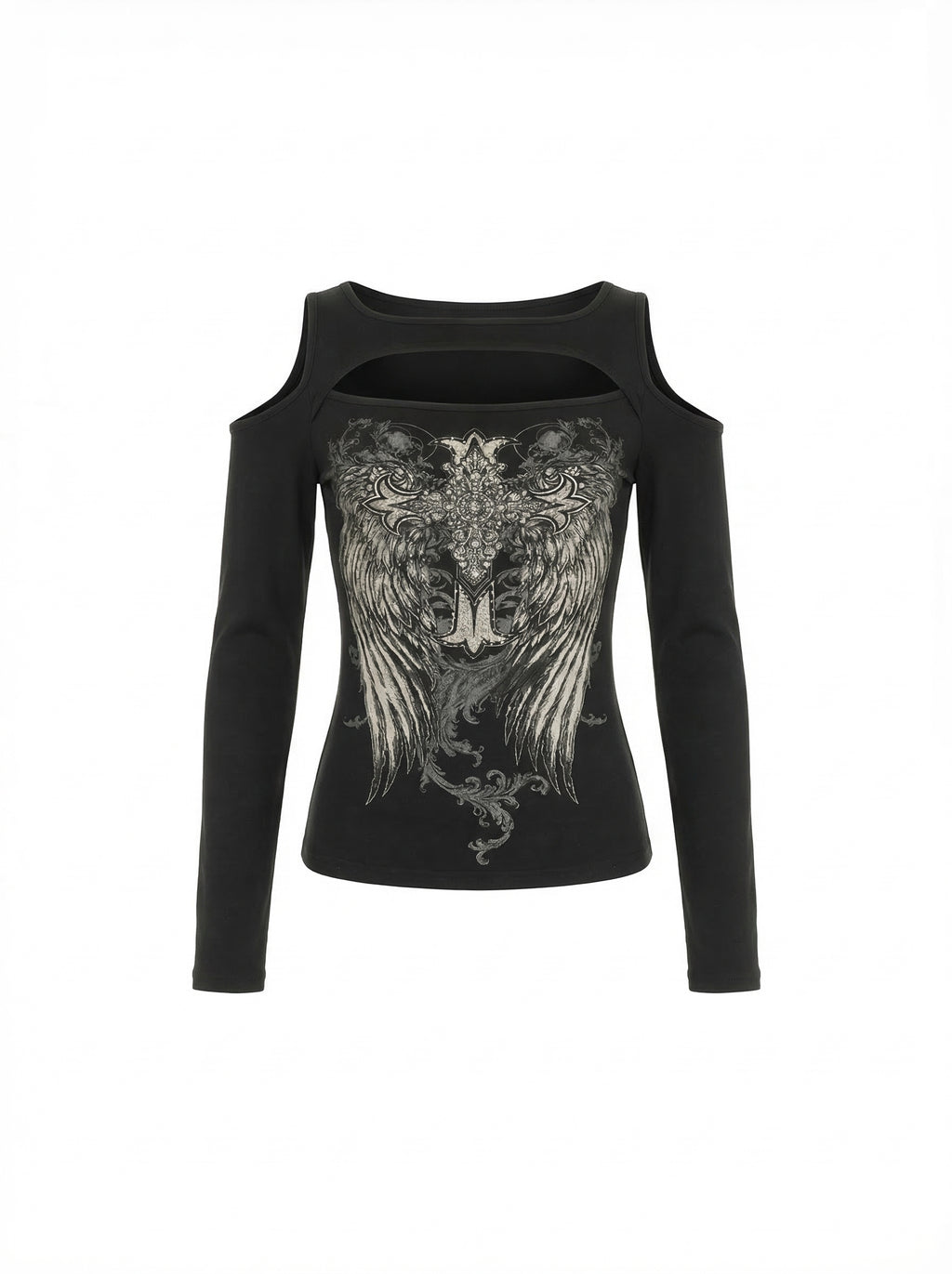 Lairene Cold-Shoulder Graphic Long Sleeve Top