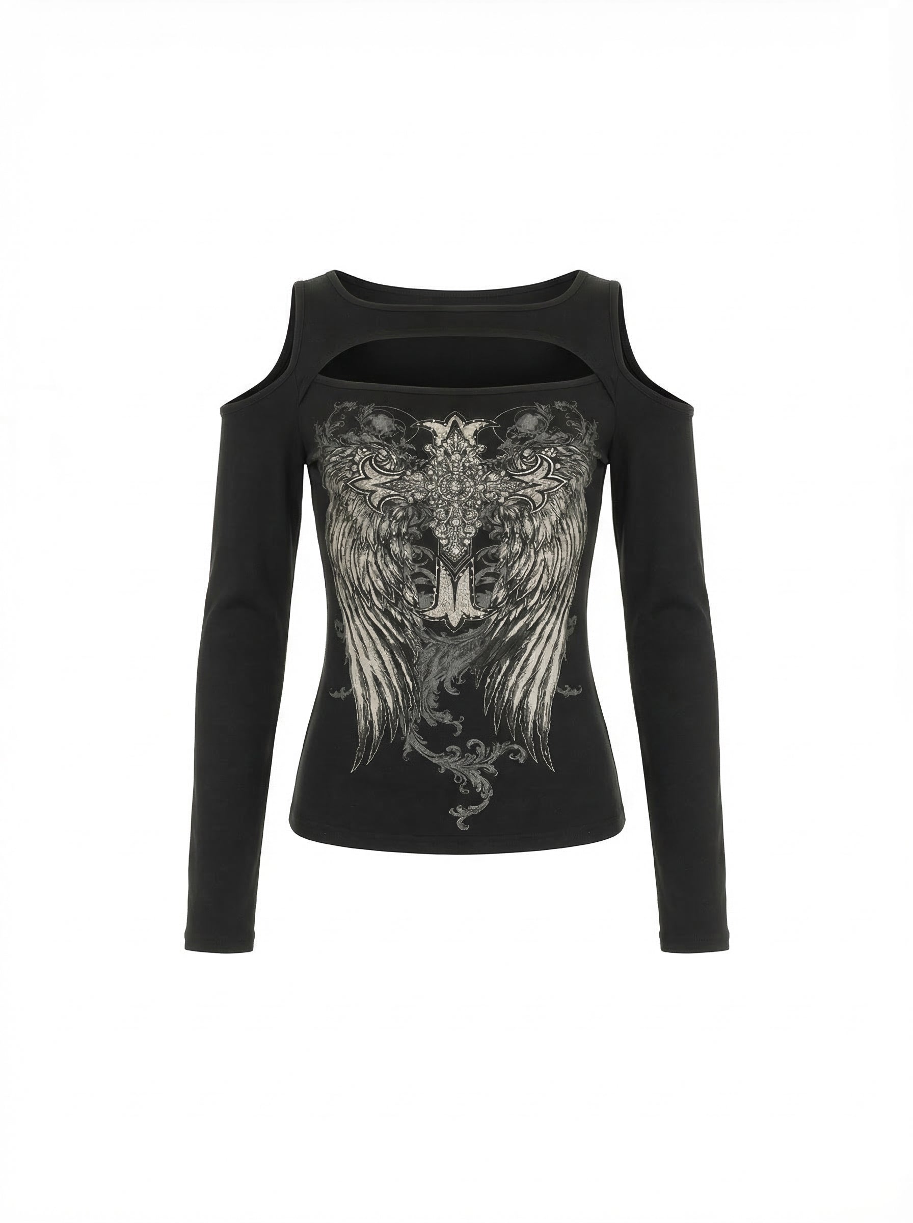 Lairene Cold-Shoulder Graphic Long Sleeve Top