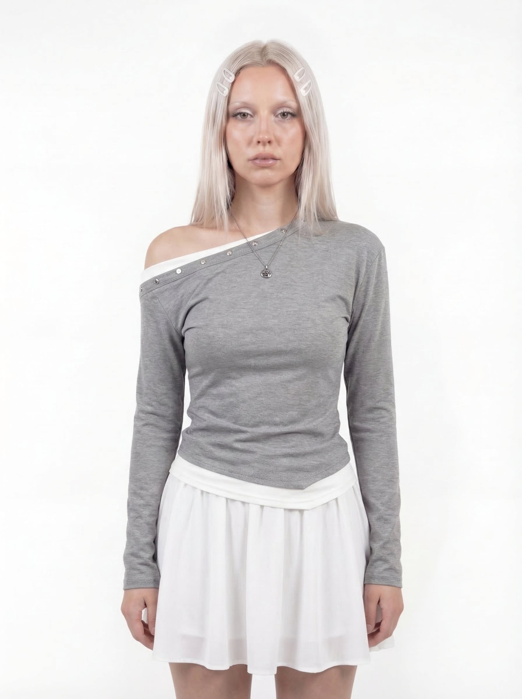 Mira Slanted Snap-Detail Layered Top