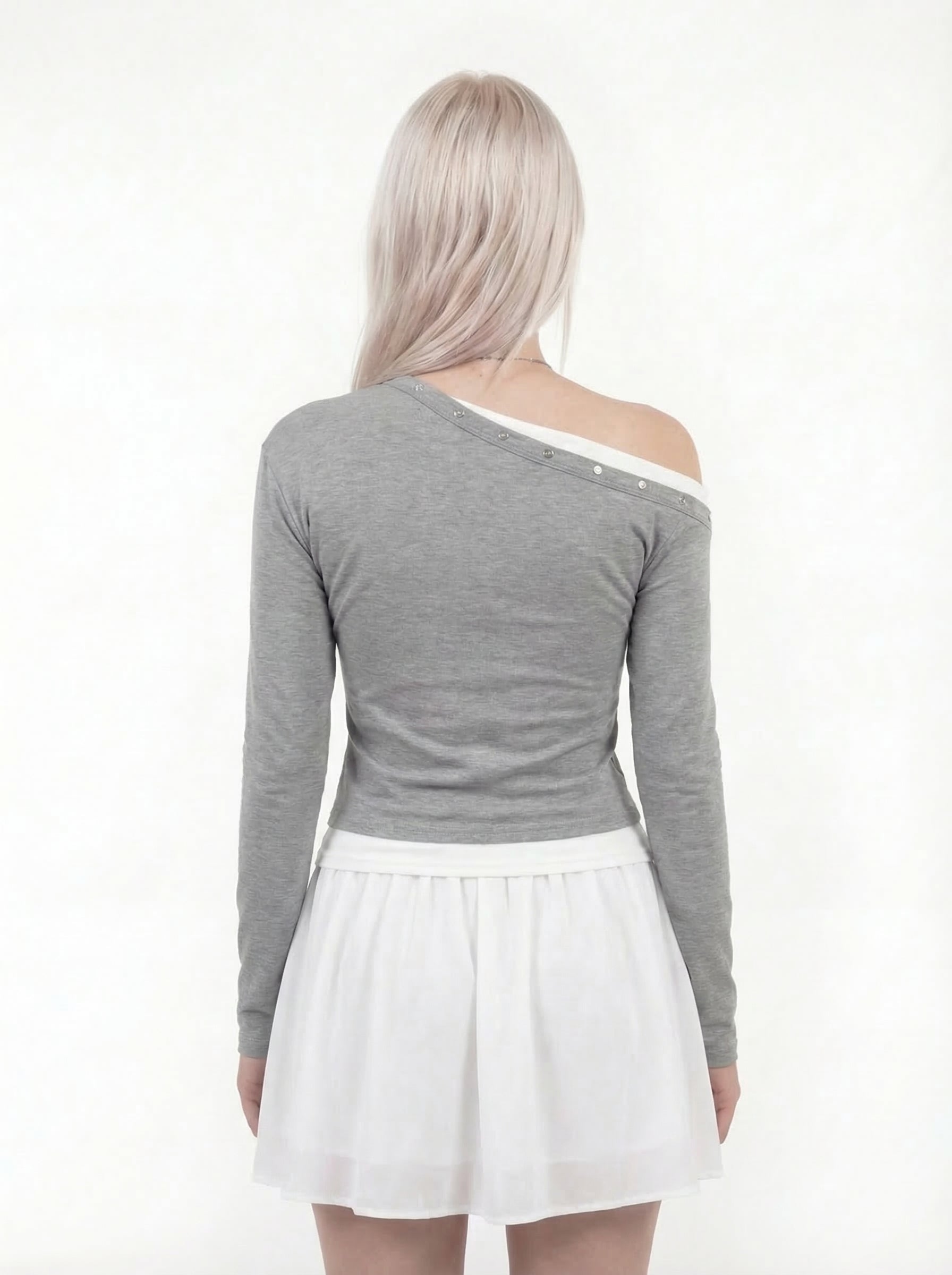 Mira Slanted Snap-Detail Layered Top