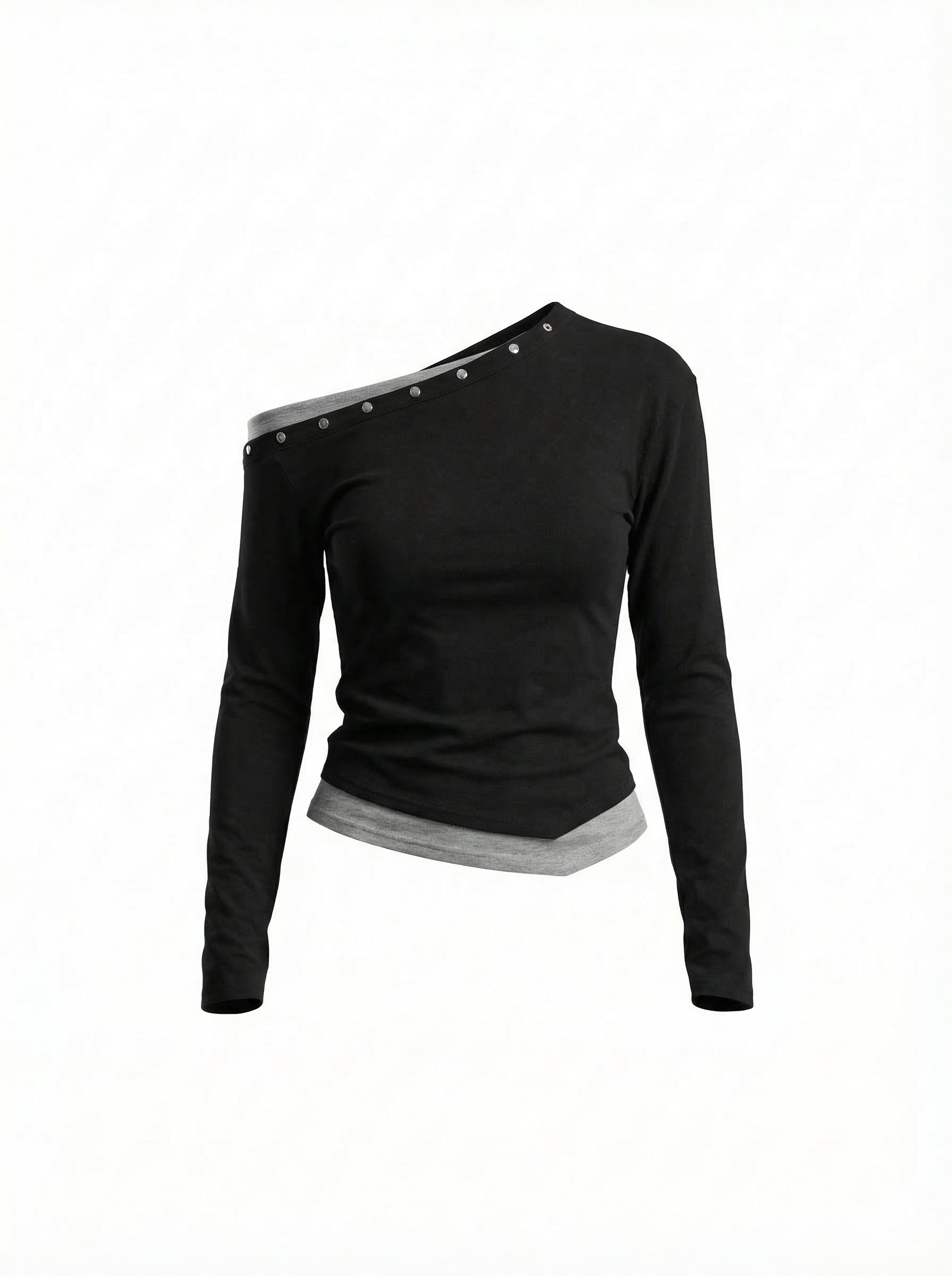 Mira Slanted Snap-Detail Layered Top