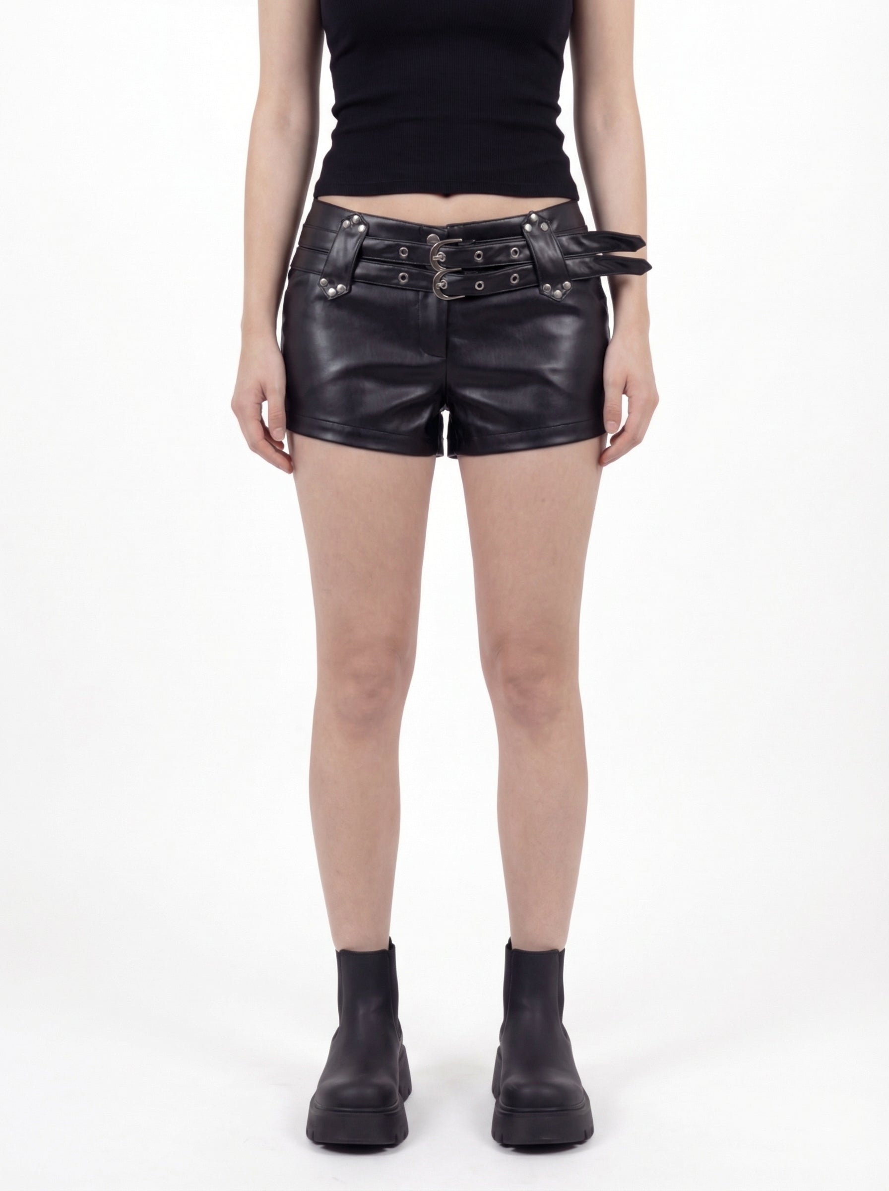 Marian Double-Buckle Low-Waist Hot Shorts