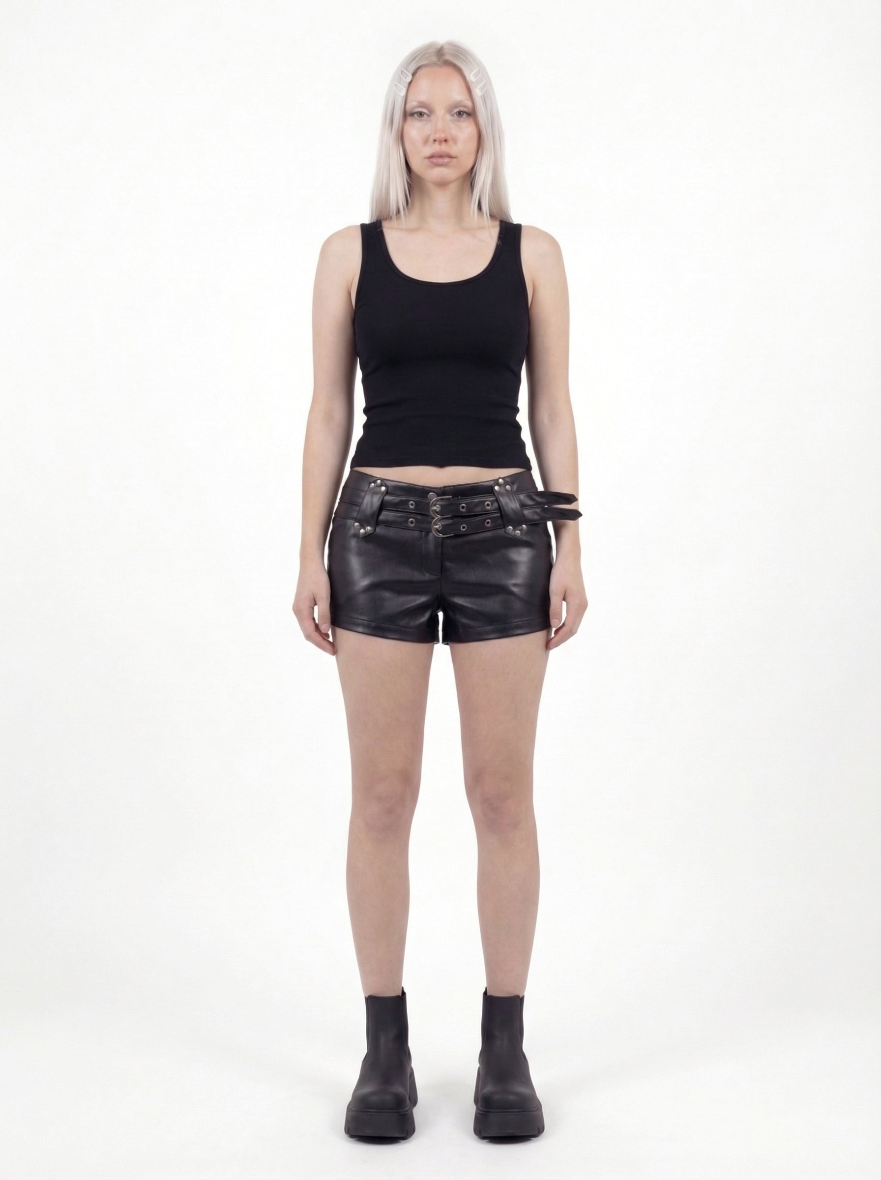 Marian Double-Buckle Low-Waist Hot Shorts