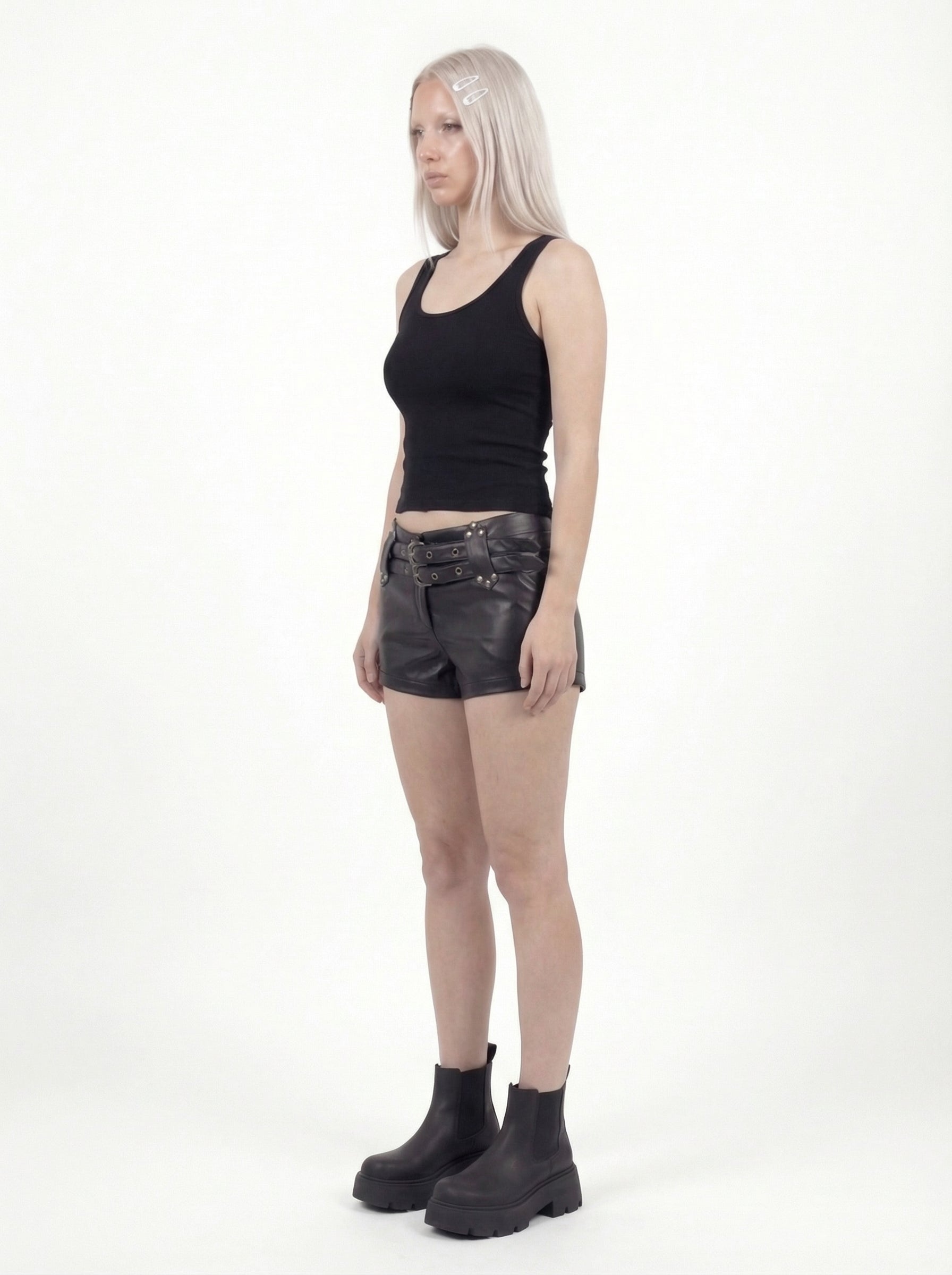 Marian Double-Buckle Low-Waist Hot Shorts