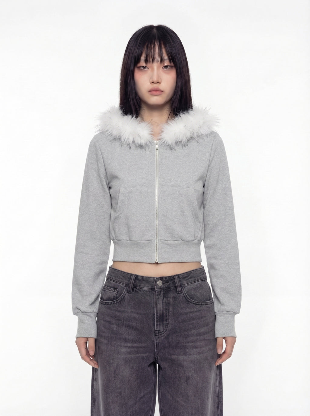 Jandy Faux Fur Cropped Zip-Up Hoodie