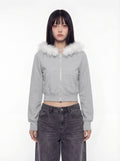 Jandy Faux Fur Cropped Zip-Up Hoodie