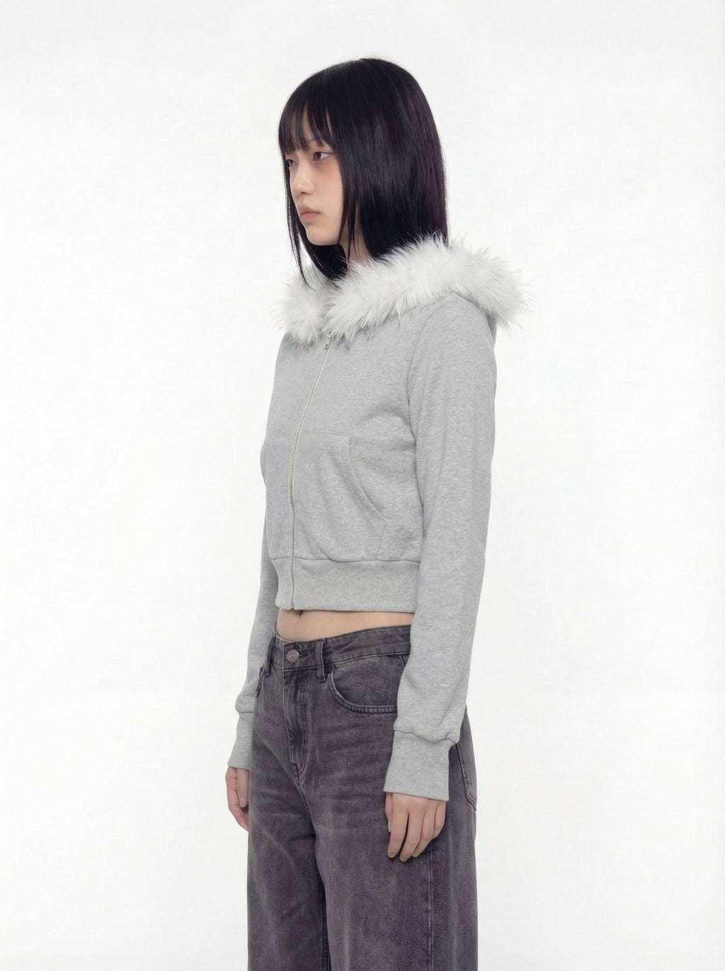 Jandy Faux Fur Cropped Zip-Up Hoodie
