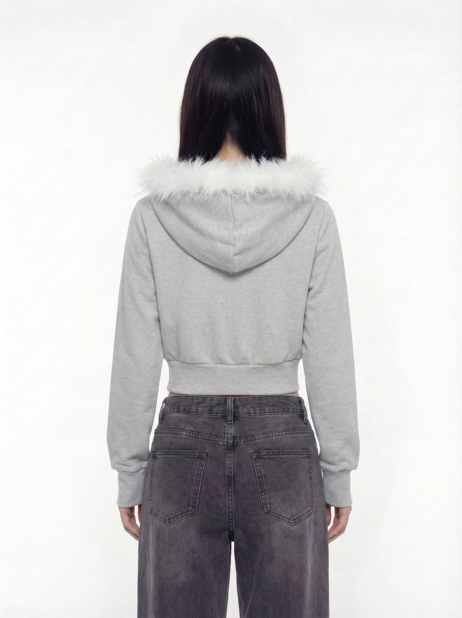 Jandy Faux Fur Cropped Zip-Up Hoodie