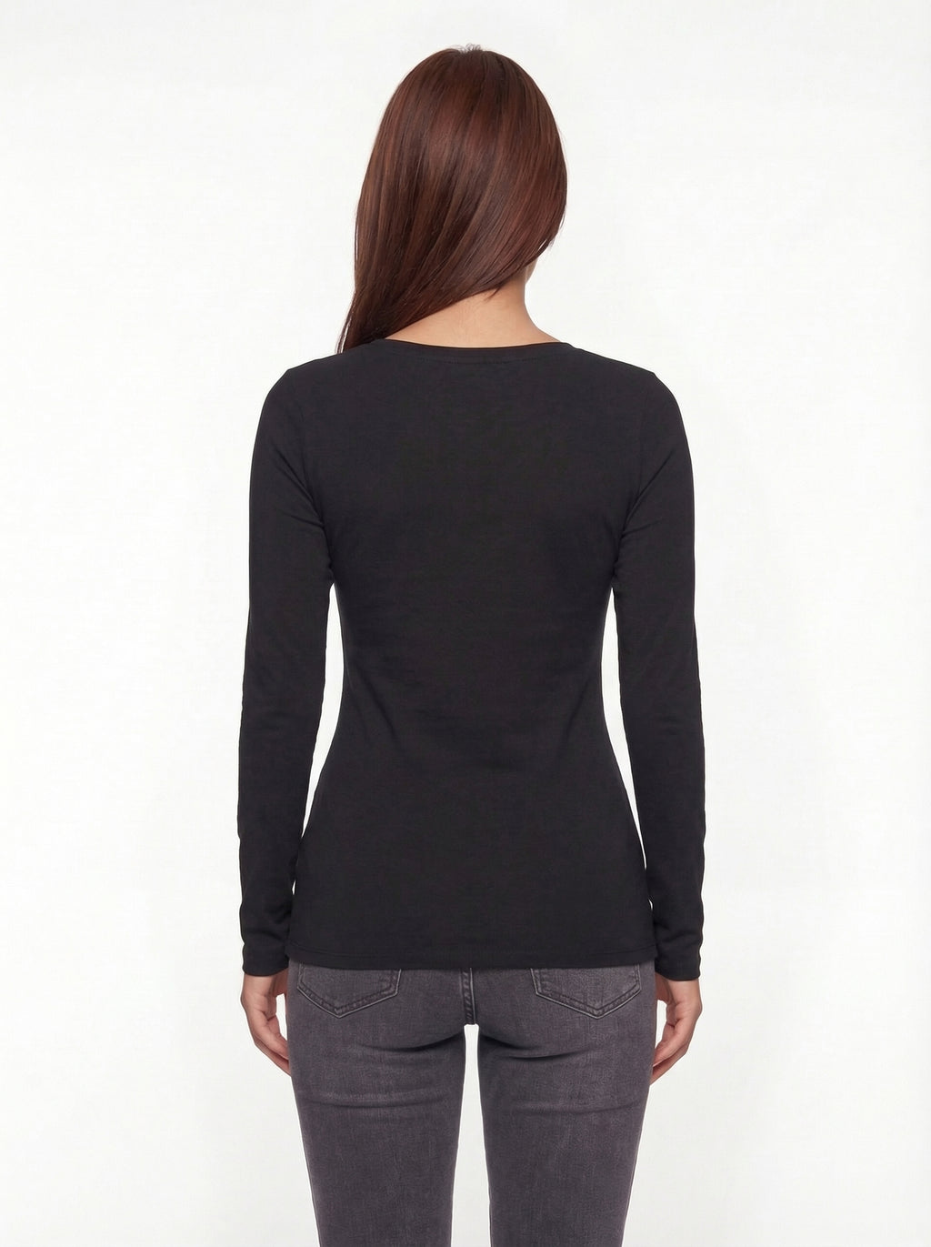 Laida Retro Print U-Neck Long Sleeve T-Shirt