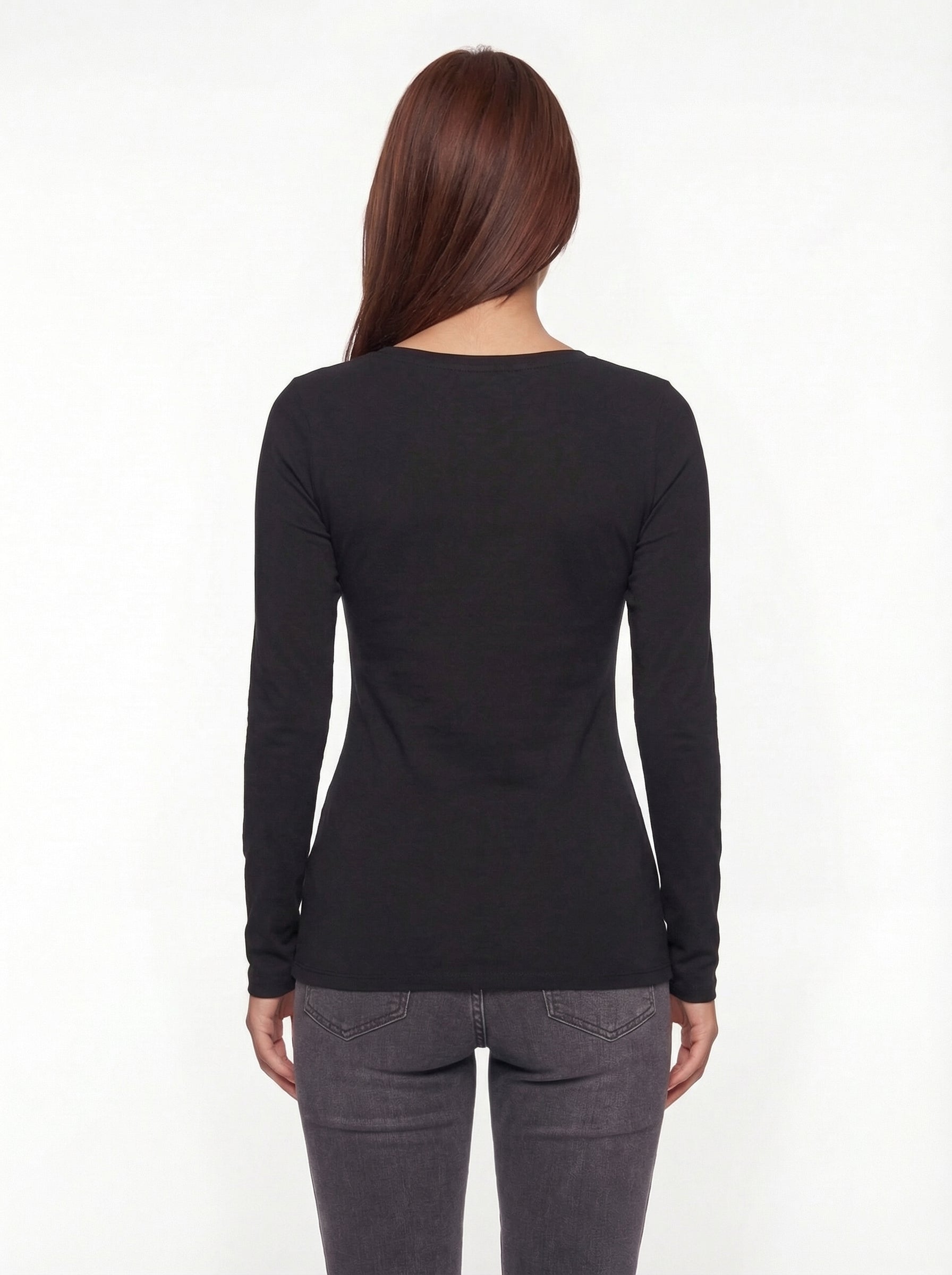 Laida Retro Print U-Neck Long Sleeve T-Shirt