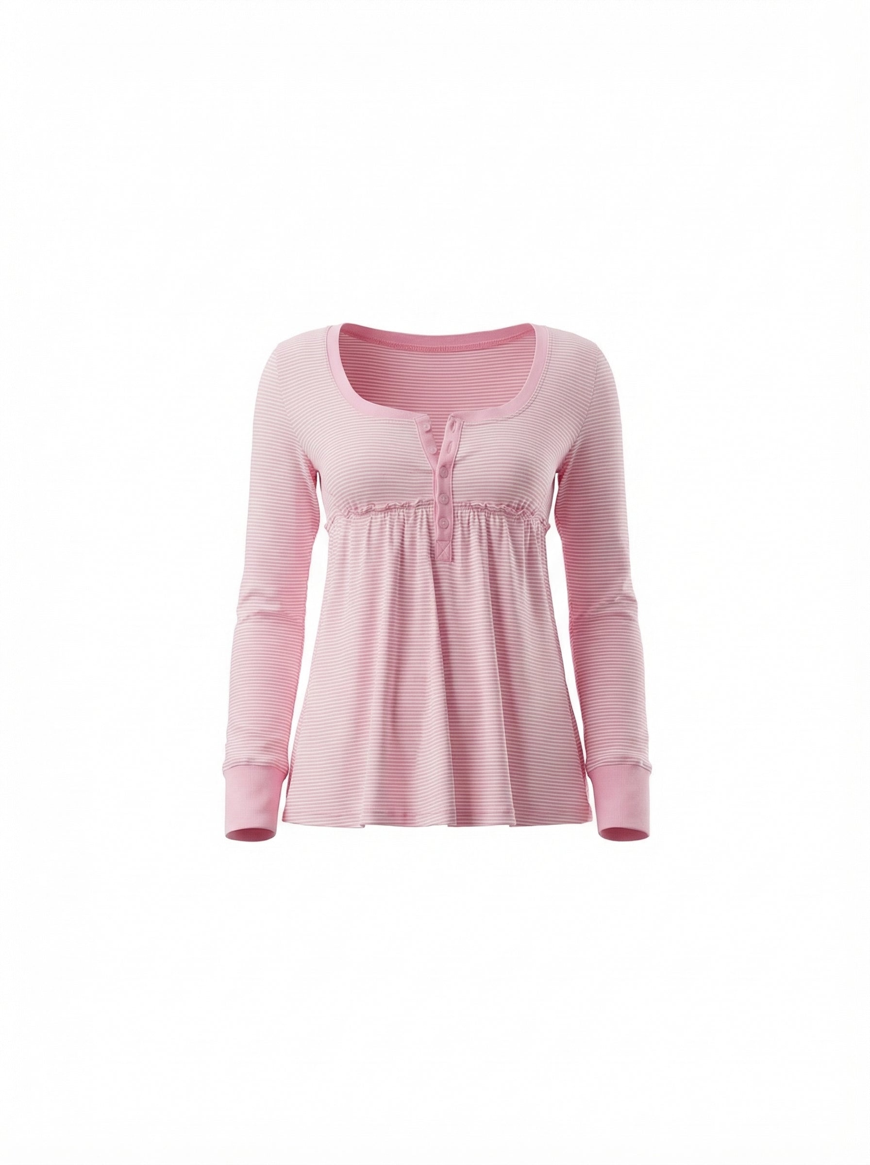 Trixie Pink Striped Henley Long Sleeve Tee