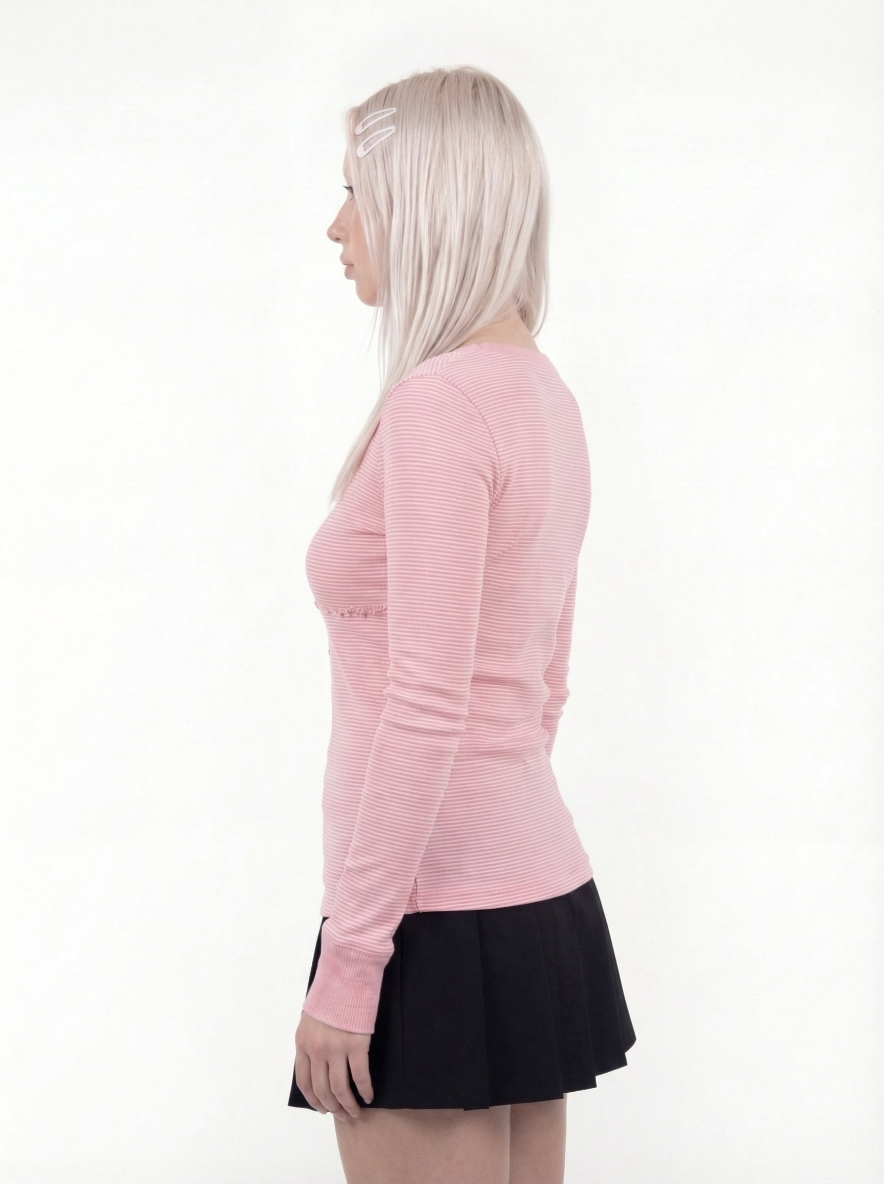Trixie Pink Striped Henley Long Sleeve Tee