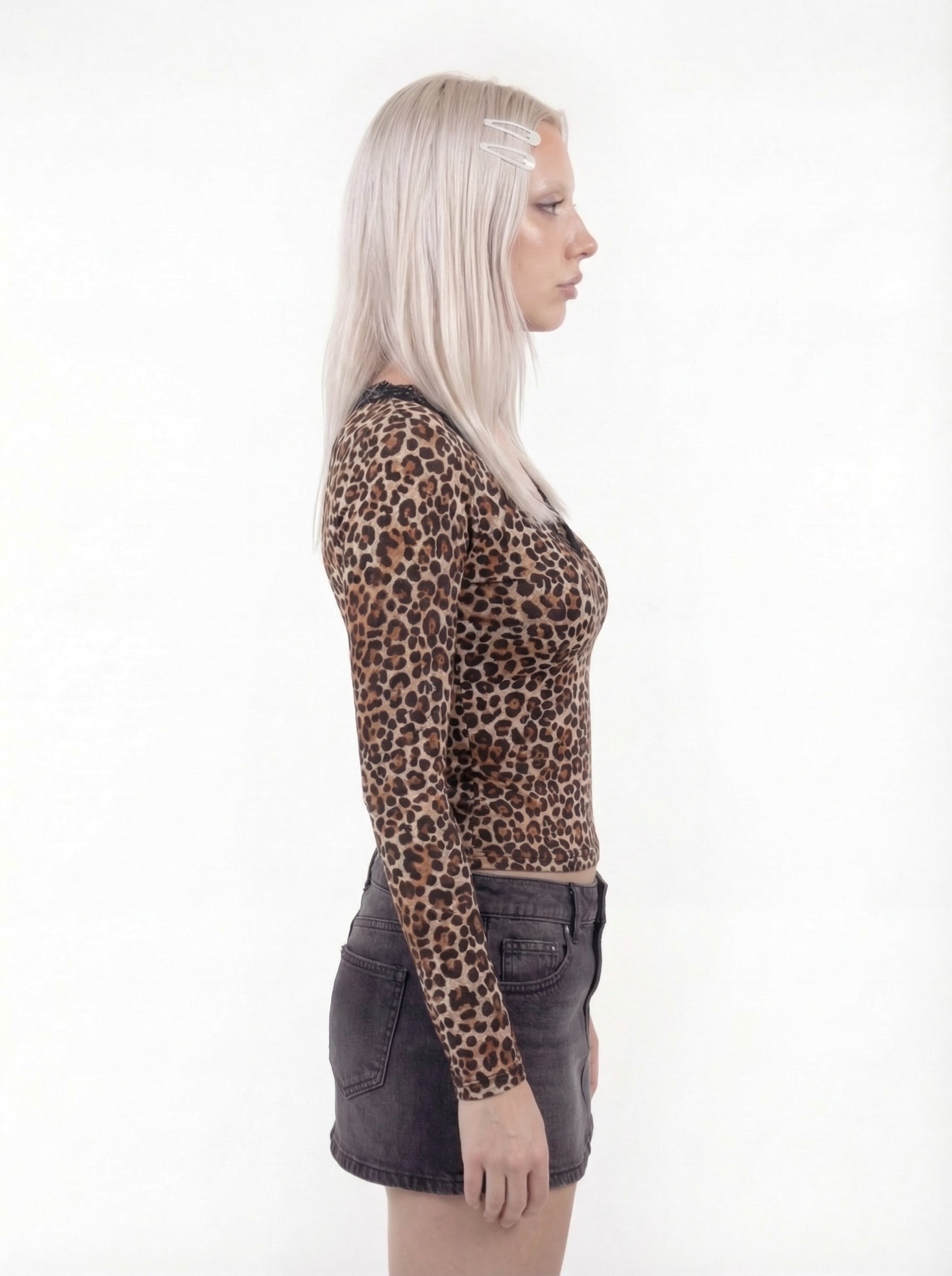 Clara Leopard Print Lace-Trim V-Neck Top