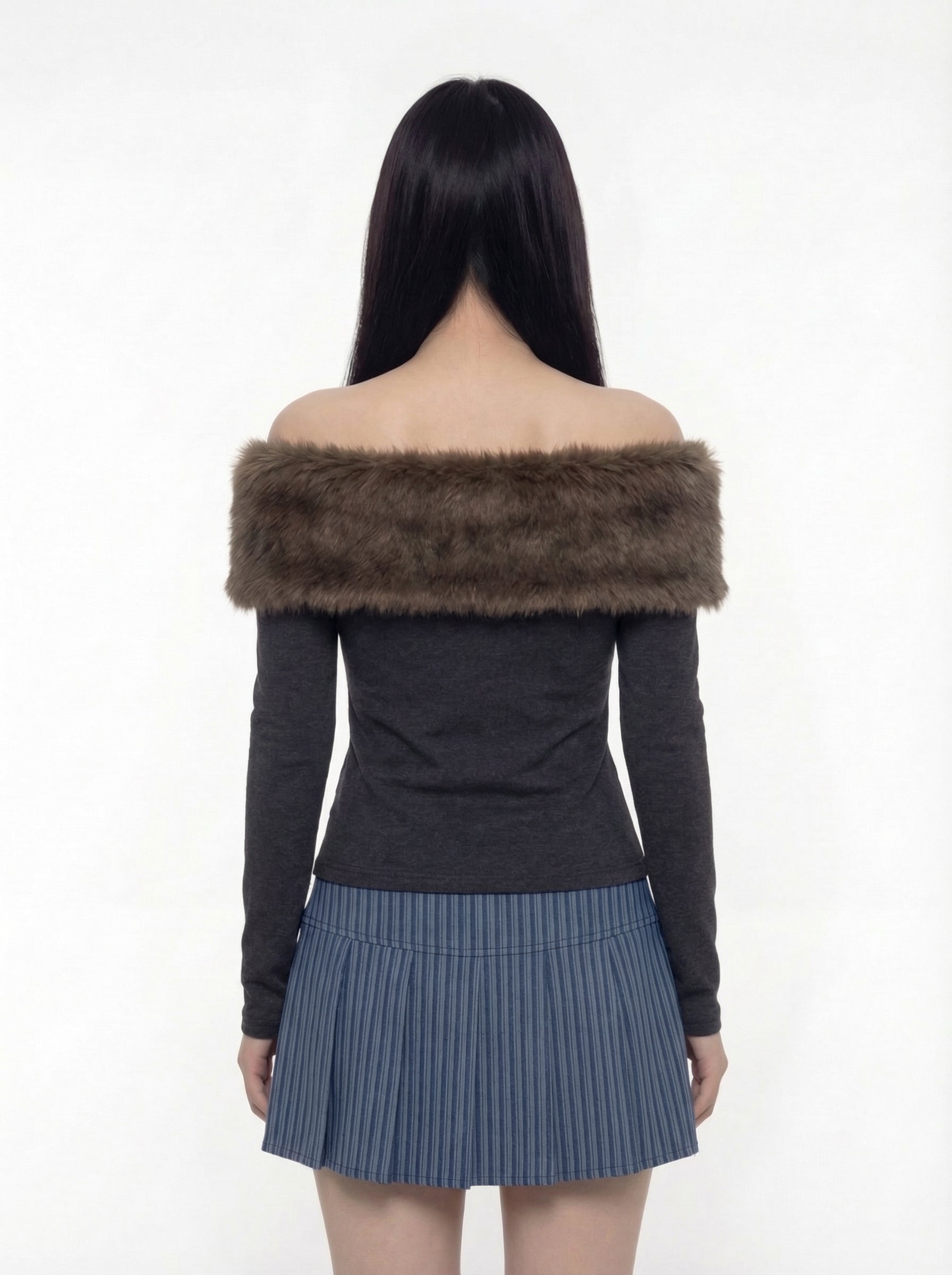 Misha Off-the-Shoulder Faux Fur Trim Top